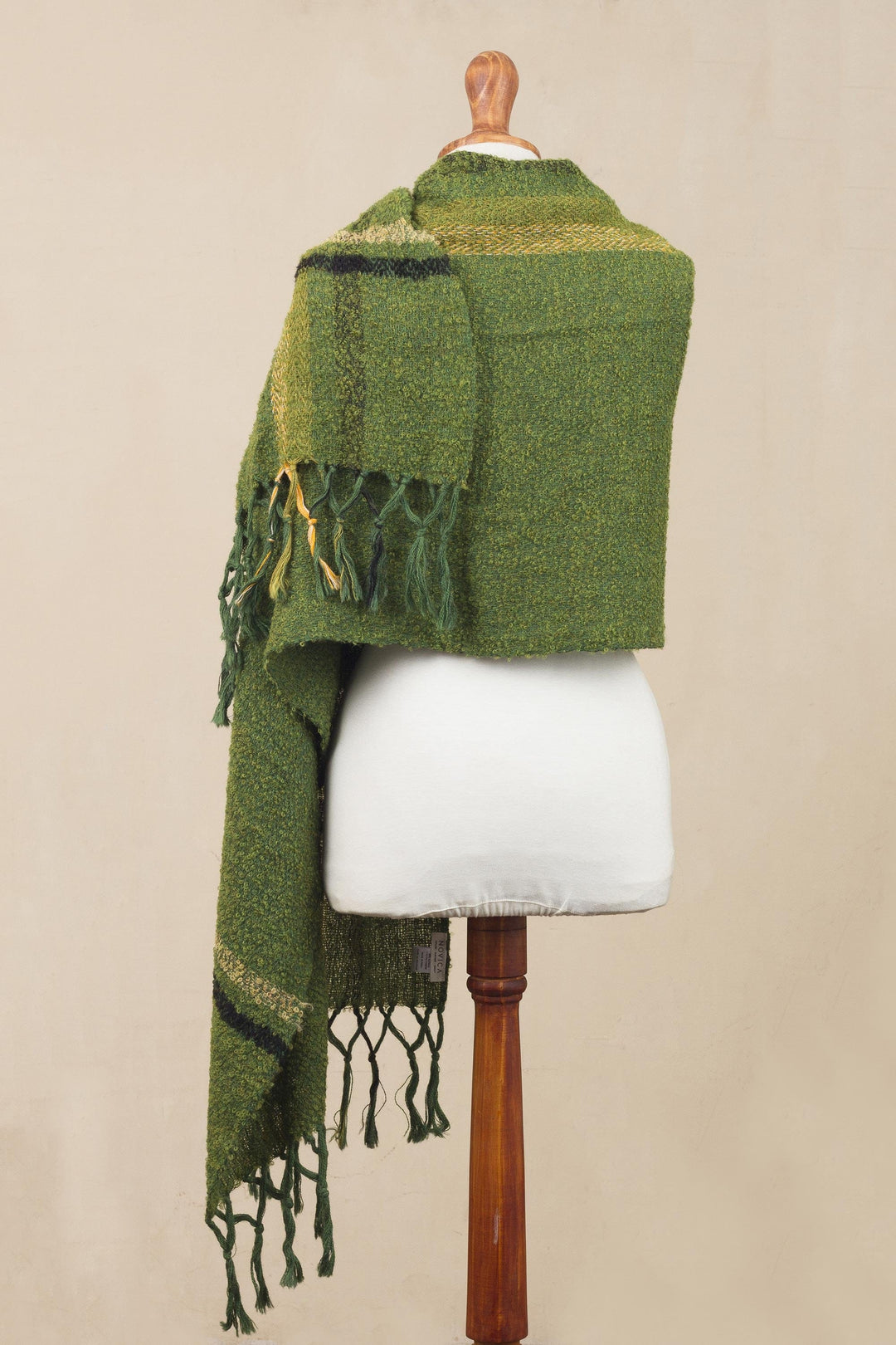 Handwoven Alpaca Blend Shawl in Moss Green from Peru - Moss Elegance