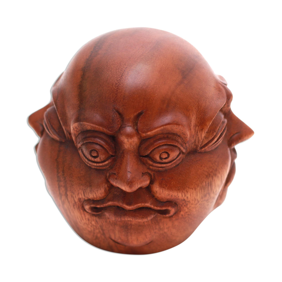 Four-Faced Suar Wood Sculpture Crafted in Bali - Expressive Catur Muka