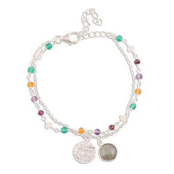 Multi-Gemstone Sterling Silver Bracelet from India - Colorful Charm