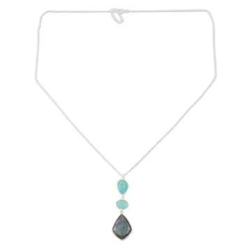 Labradorite and Chalcedony Pendant Necklace from India - Aurora Combination