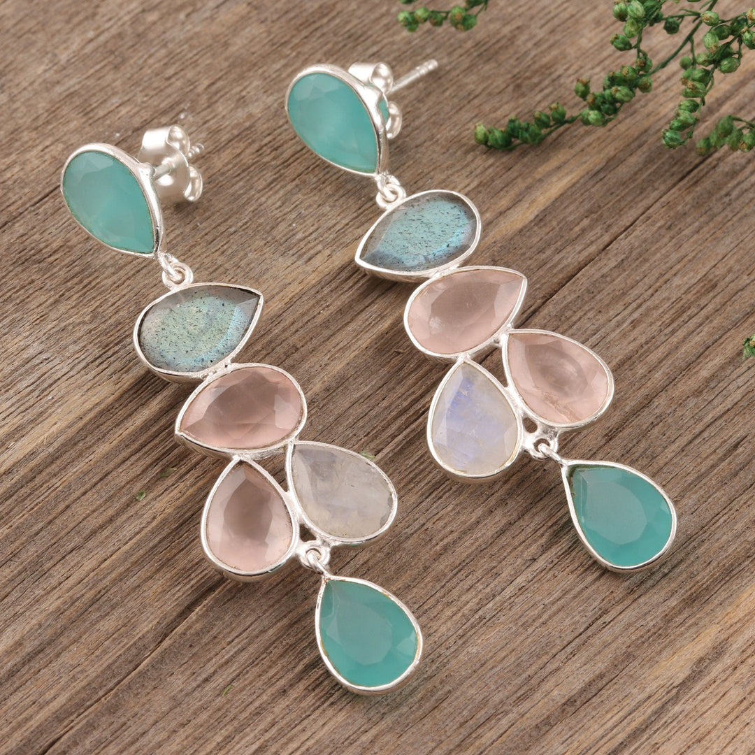 Teardrop Multi-Gemstone Dangle Earrings - Colorful Teardrops