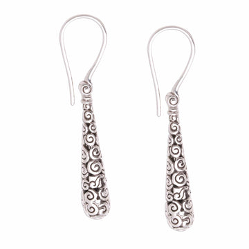 Drop-Shaped Sterling Silver Dangle Earrings Crafted in Bali - Buddha's Drops
