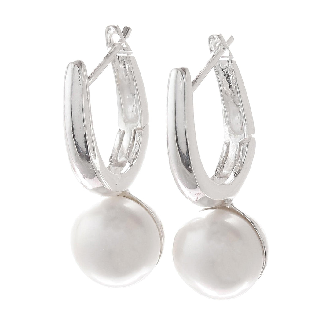 Round Cultured Pearl Drop Earrings from Thailand - Wintry Orbs