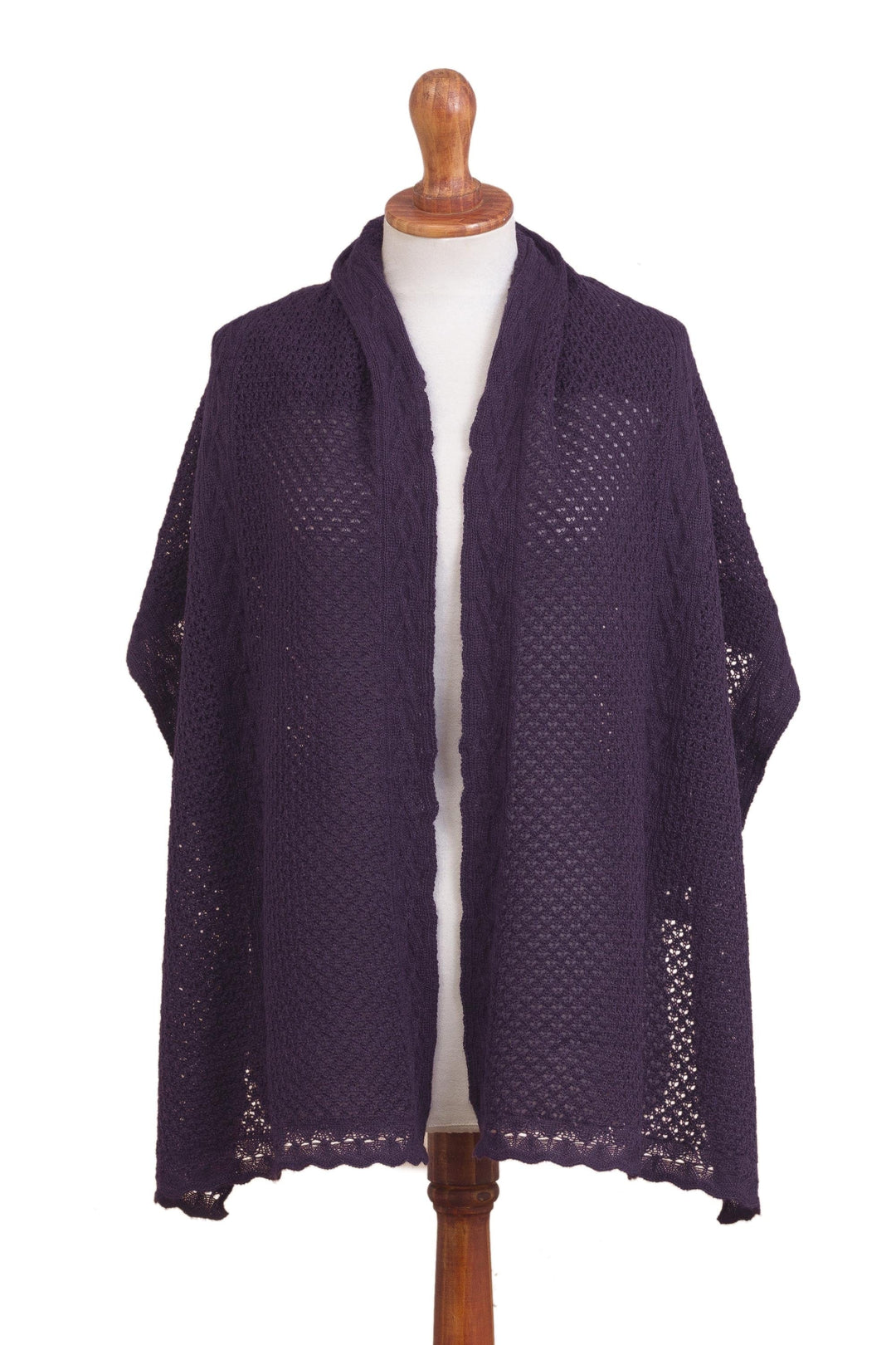 Knit Alpaca Blend Shawl in Eggplant from Peru - Andean Delight in Eggplant