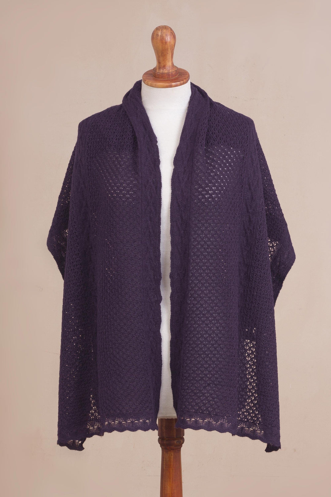 Knit Alpaca Blend Shawl in Eggplant from Peru - Andean Delight in Eggplant