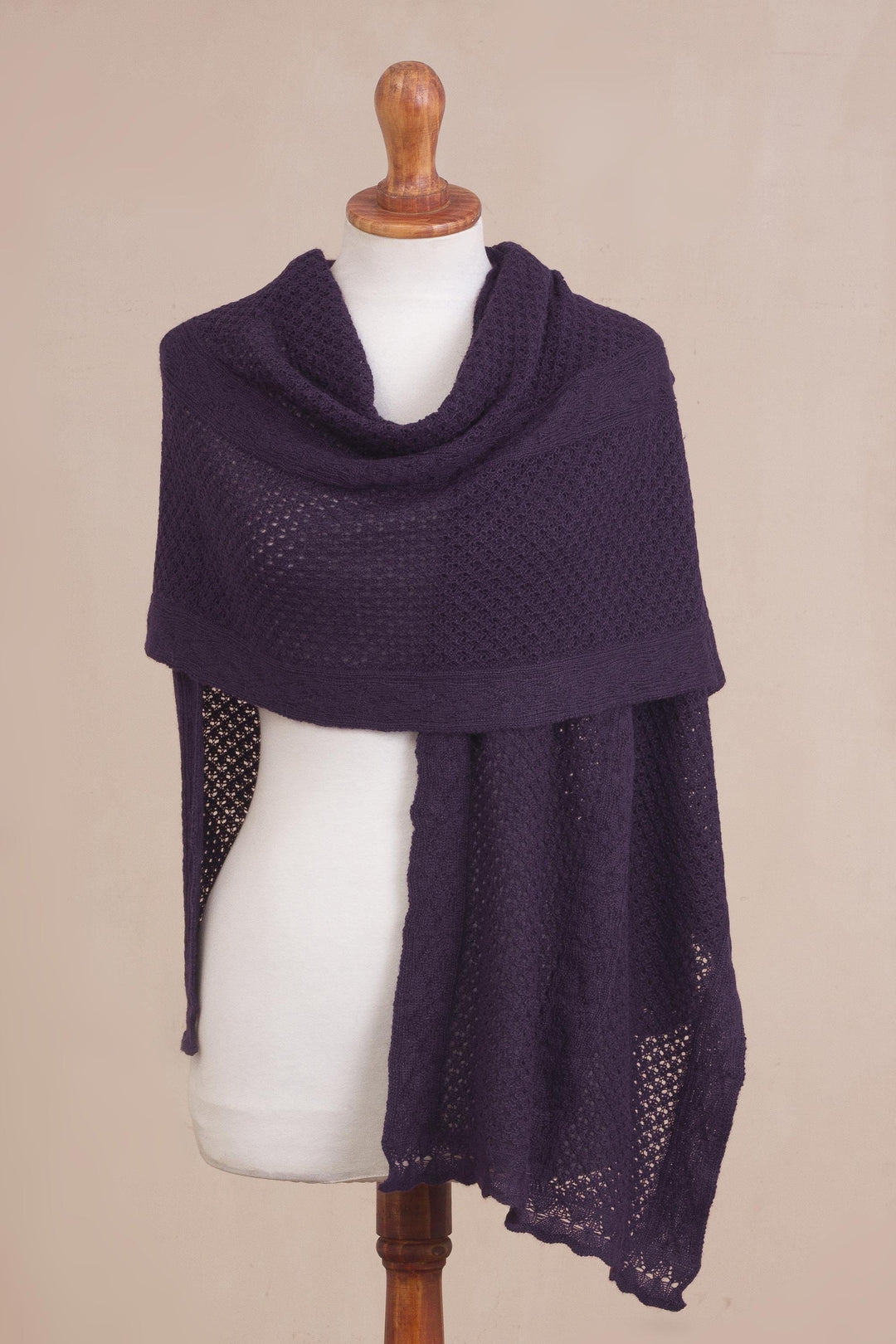 Knit Alpaca Blend Shawl in Eggplant from Peru - Andean Delight in Eggplant