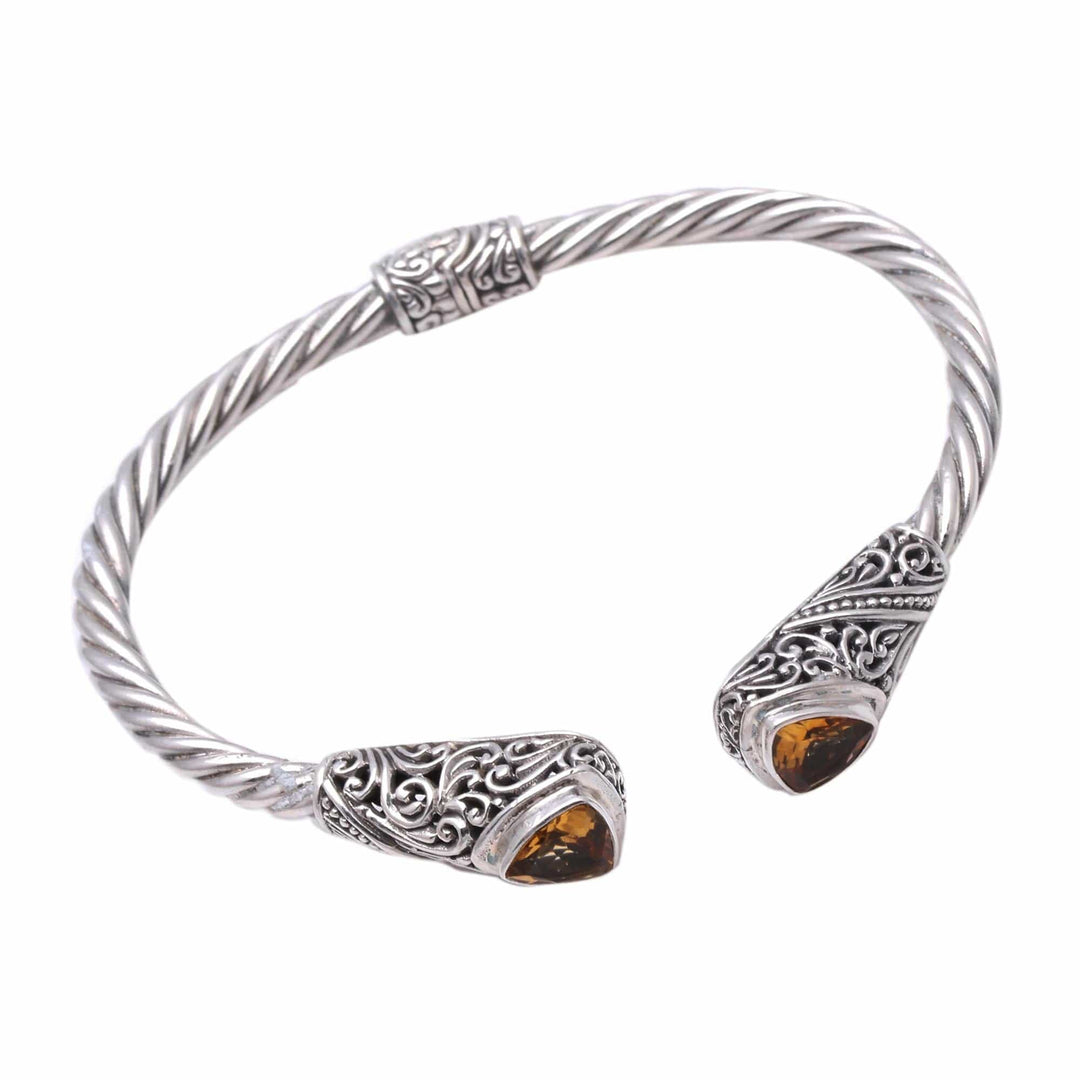 Triangular Citrine Cuff Bracelet Crafted in Bali - Triangular Glitter