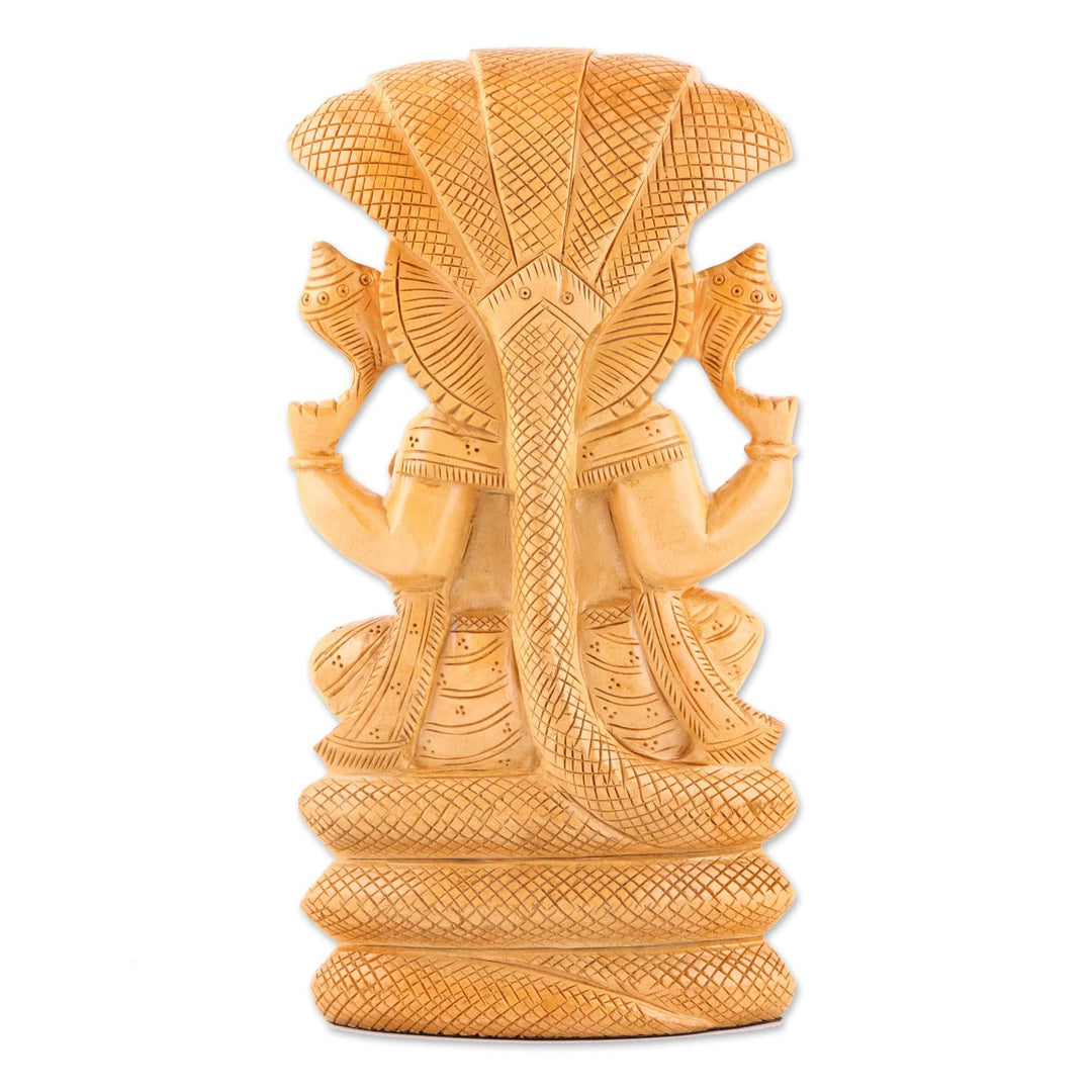 Ganesha and Serpent-Themed Kadam Wood Sculpture - Seshnag