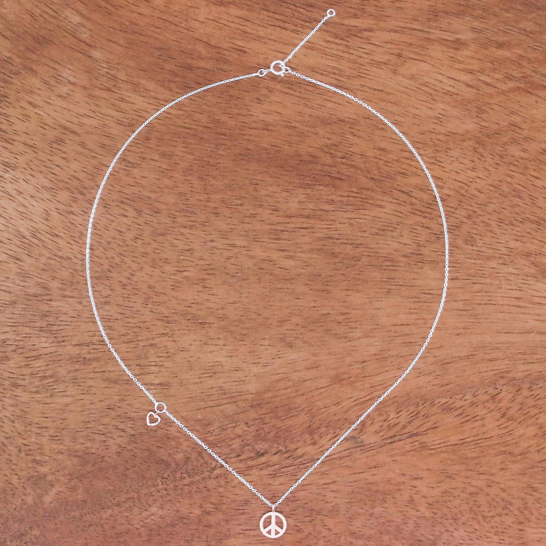 Rose Gold Accented Sterling Silver Peace Necklace - Heart for Peace