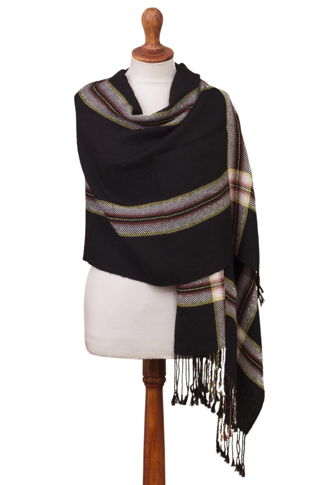 Woven 100% Alpaca Shawl in Black from Peru - Elegant Midnight
