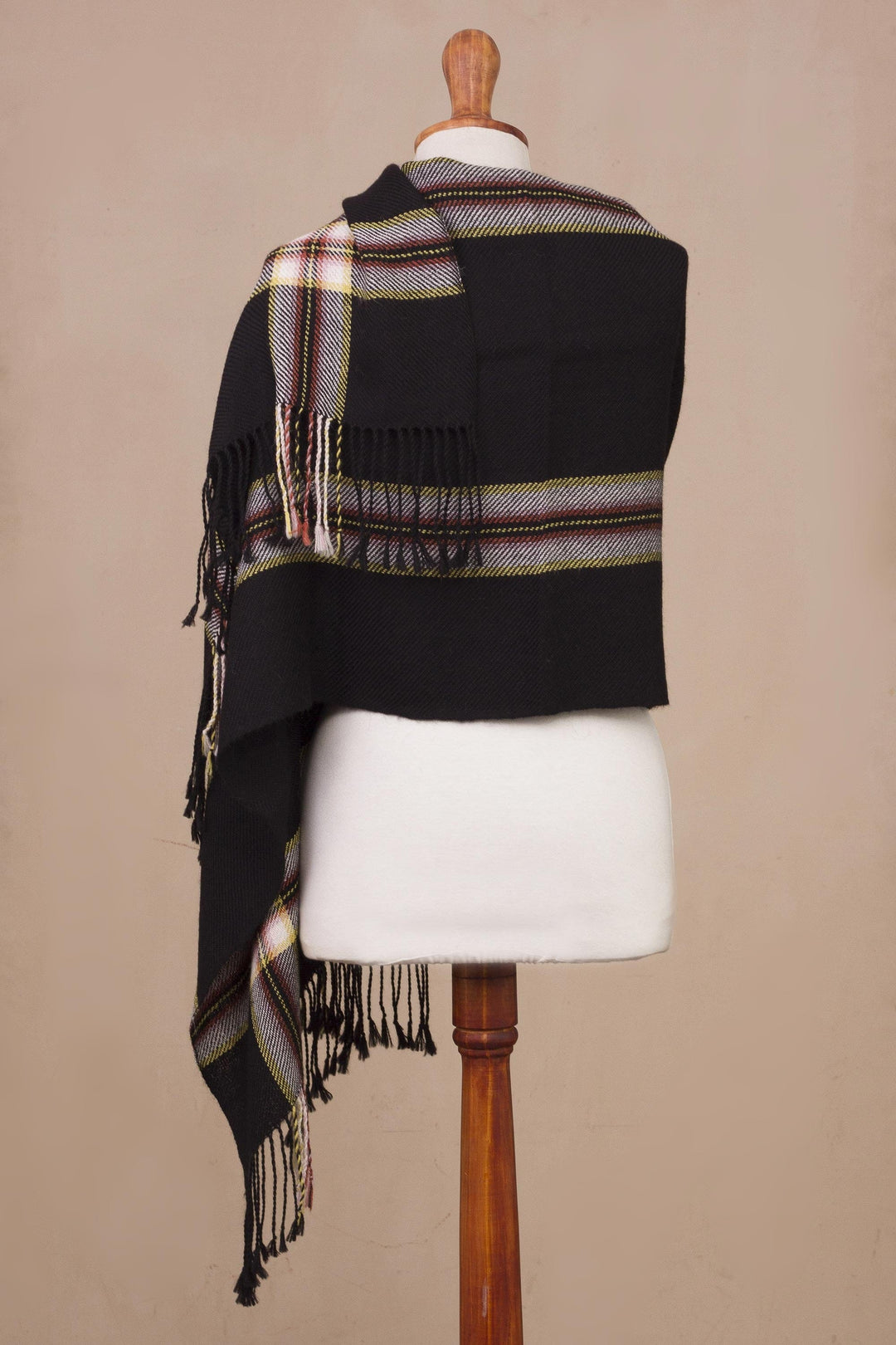 Woven 100% Alpaca Shawl in Black from Peru - Elegant Midnight