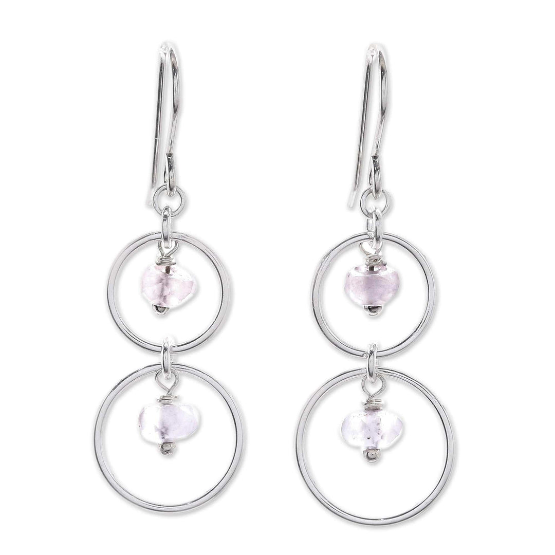 Natural Rose Quartz Dangle Earrings with Sterling Rings - Rosy Orbits