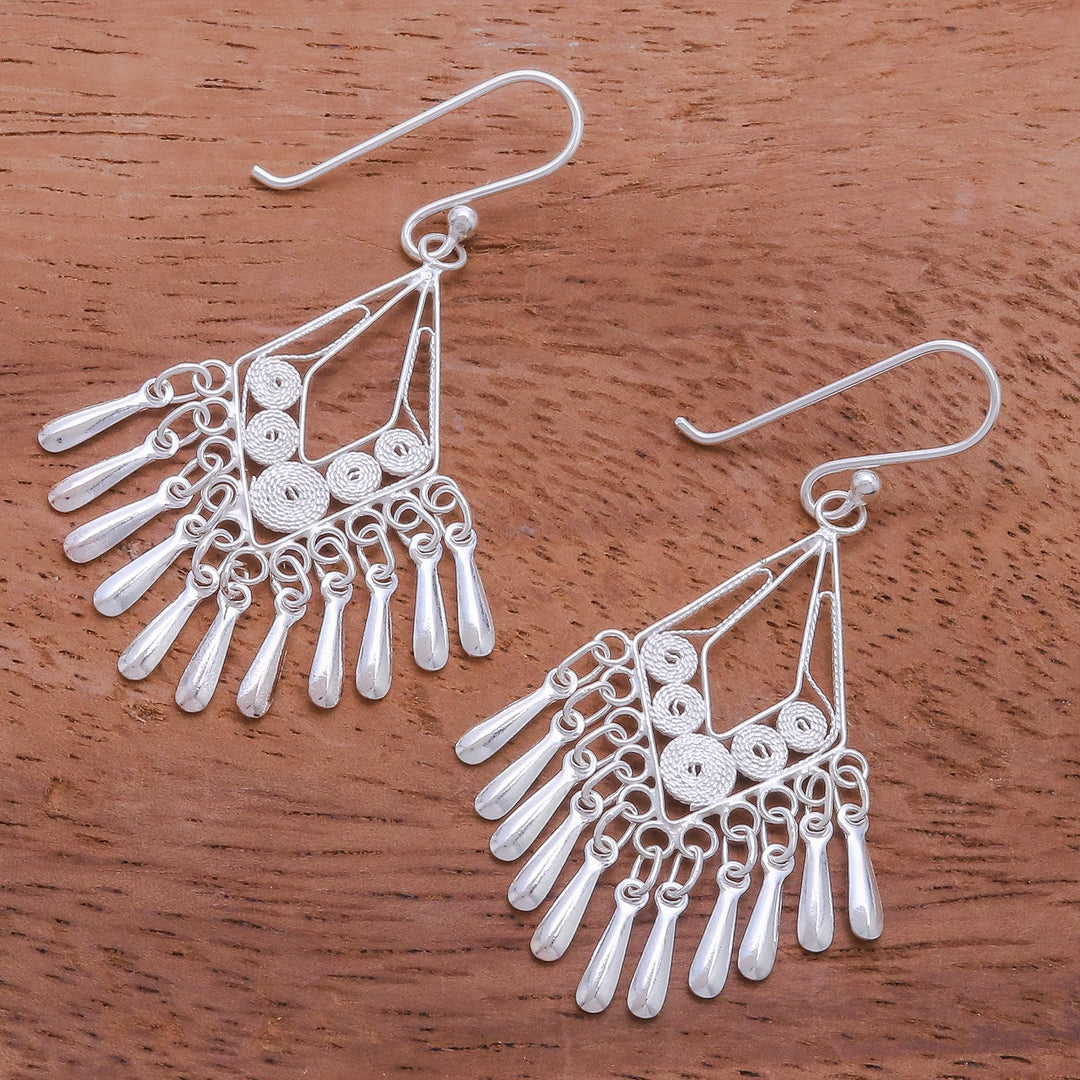 Diamond-Shaped Sterling Silver Filigree Chandelier Earrings - Diamond Swing