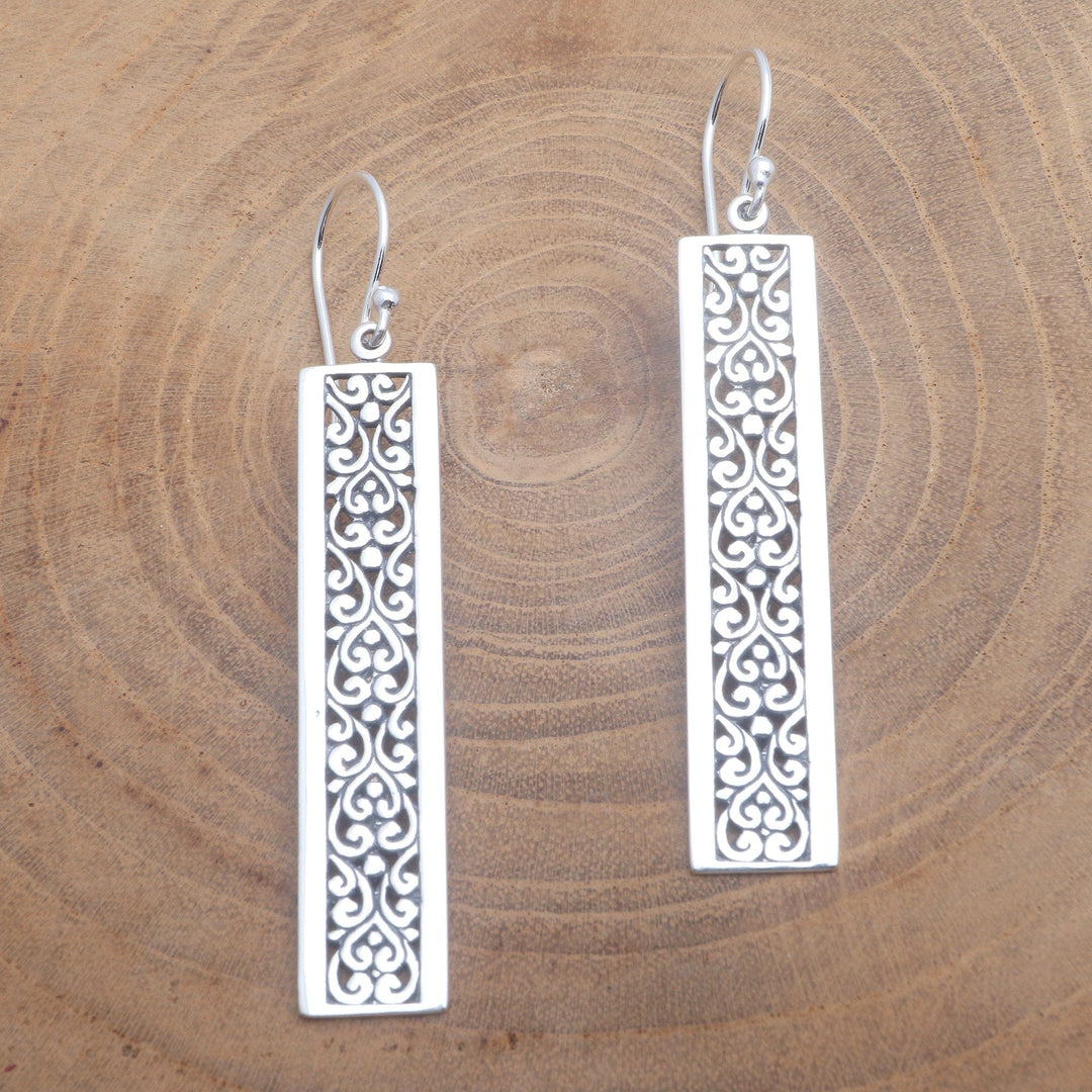 Rectangular Patterned Sterling Silver Dangle Earrings - Heirloom Rectangles