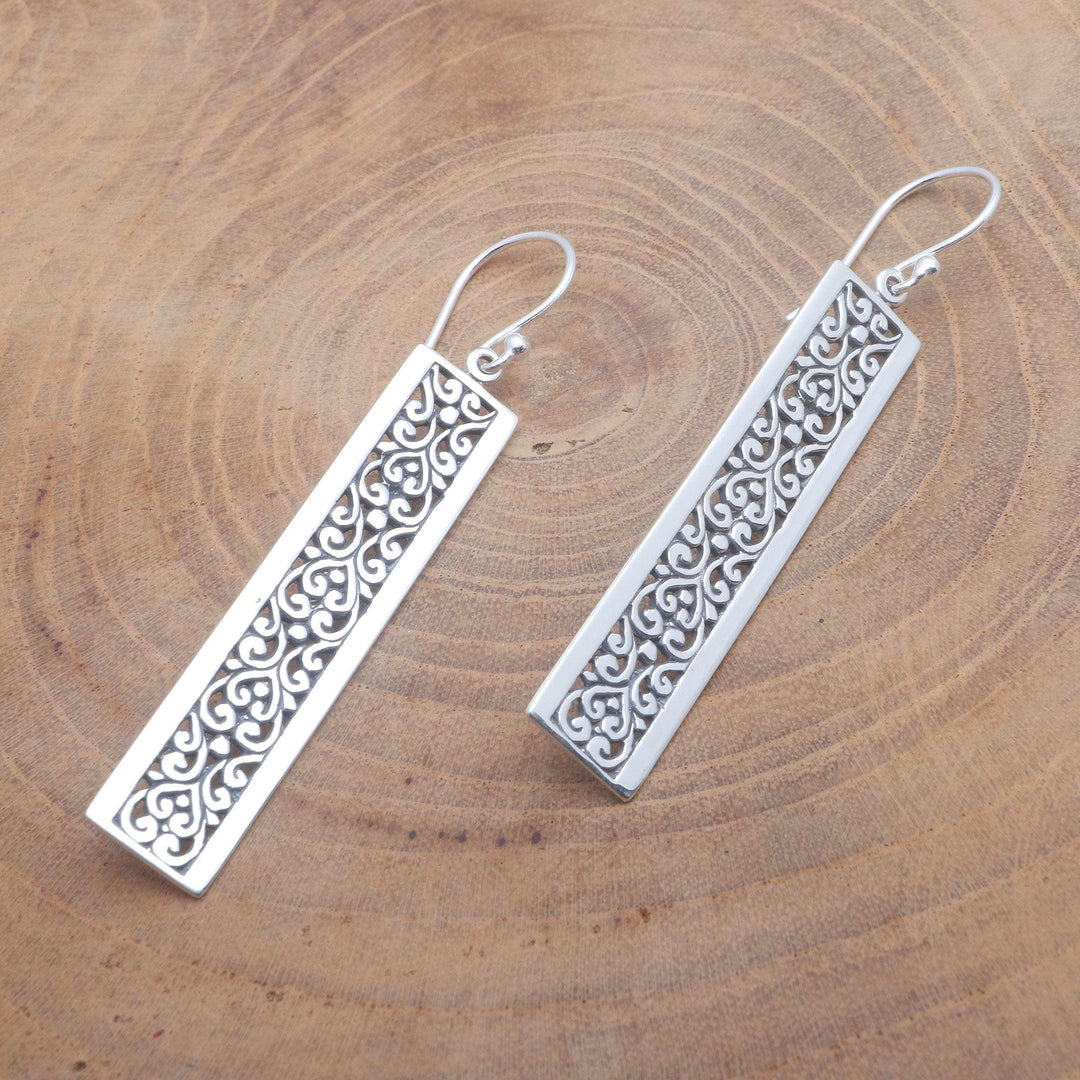 Rectangular Patterned Sterling Silver Dangle Earrings - Heirloom Rectangles