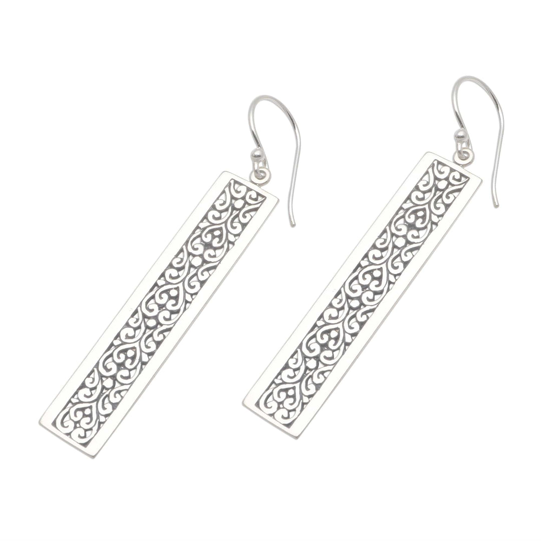 Rectangular Patterned Sterling Silver Dangle Earrings - Heirloom Rectangles