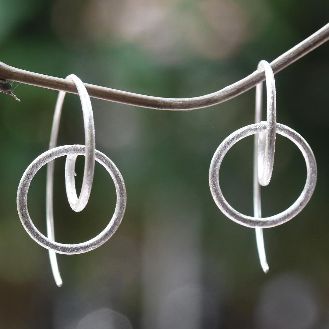 Circular Sterling Silver Drop Earrings from Bali - Circular Illusion