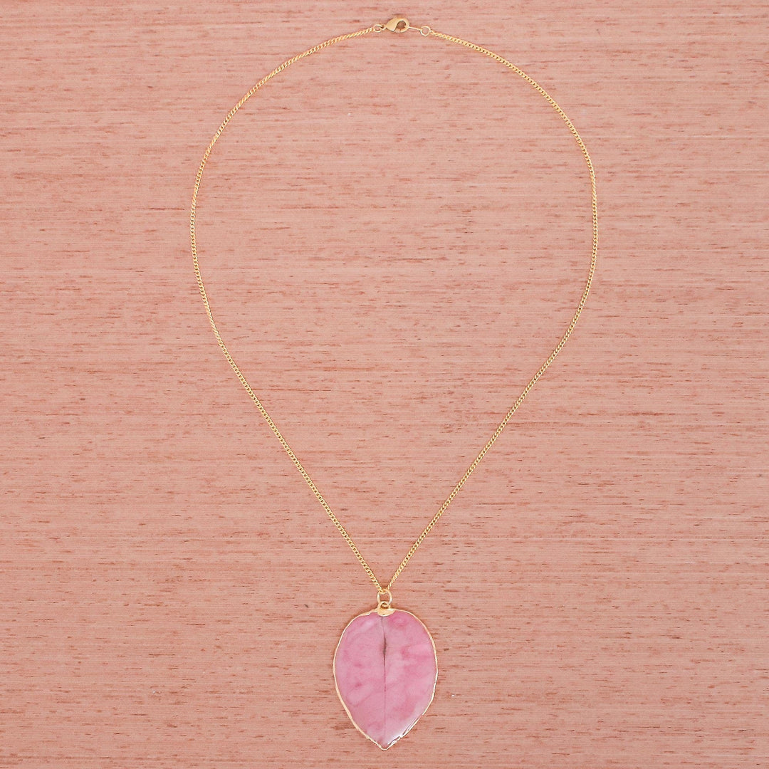 Gold Accented Natural Flower Pendant Necklace in Pink - Bougainvillea Love in Pink