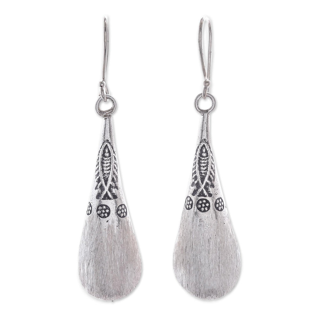 Fish Pattern Karen Silver Dangle Earrings from Thailand - Fish Stamp