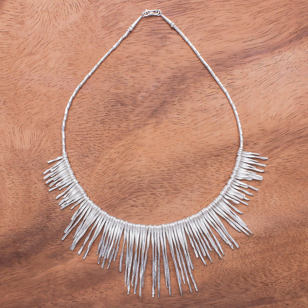 Twisted Karen Silver Beaded Waterfall Necklace from Thailand - Cool Cascade