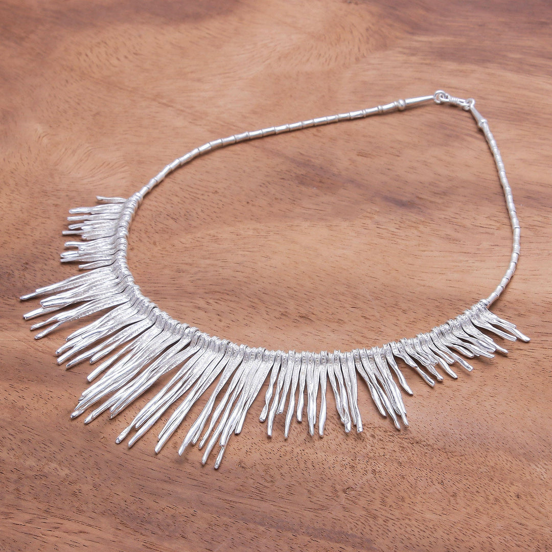 Twisted Karen Silver Beaded Waterfall Necklace from Thailand - Cool Cascade