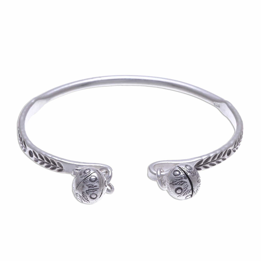 Sterling Silver Cuff Bracelet with Karen Hill Tribe Bells - Forest Song