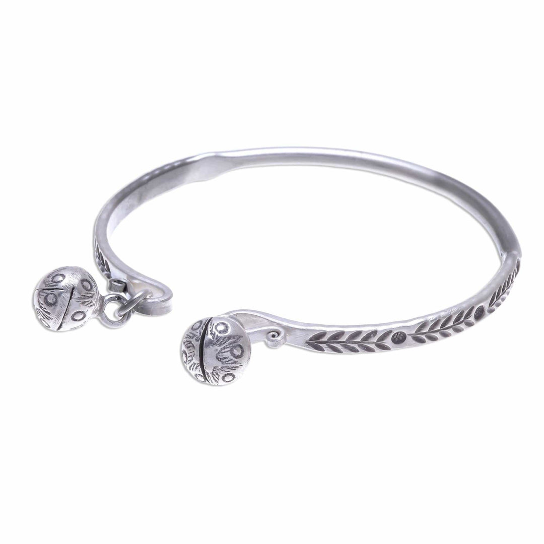 Sterling Silver Cuff Bracelet with Karen Hill Tribe Bells - Forest Song