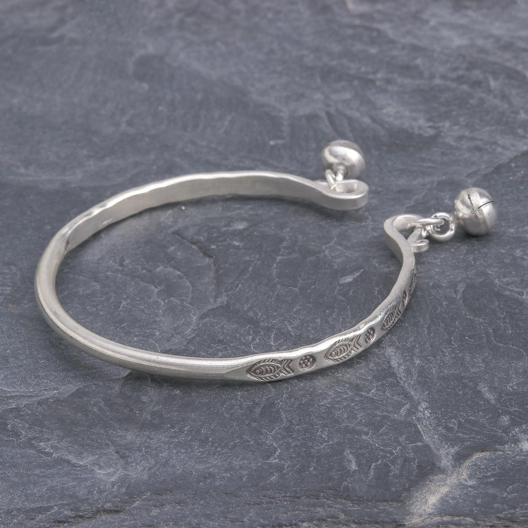 Sterling Cuff Bracelet with Thai Karen Hill Tribe Bells - Song of the River