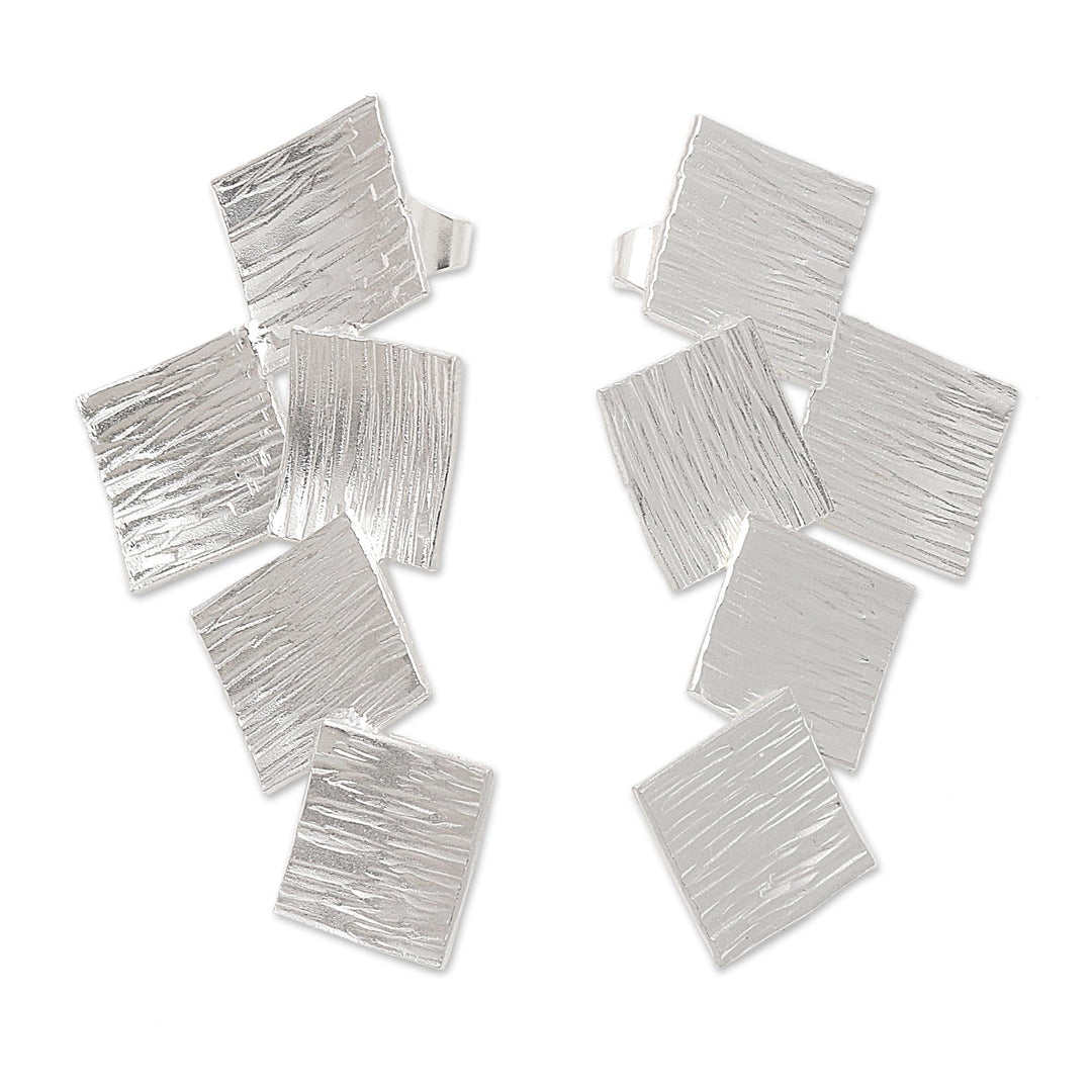 Modern Square Drop Earrings in Sterling Silver - Tumbling Squares