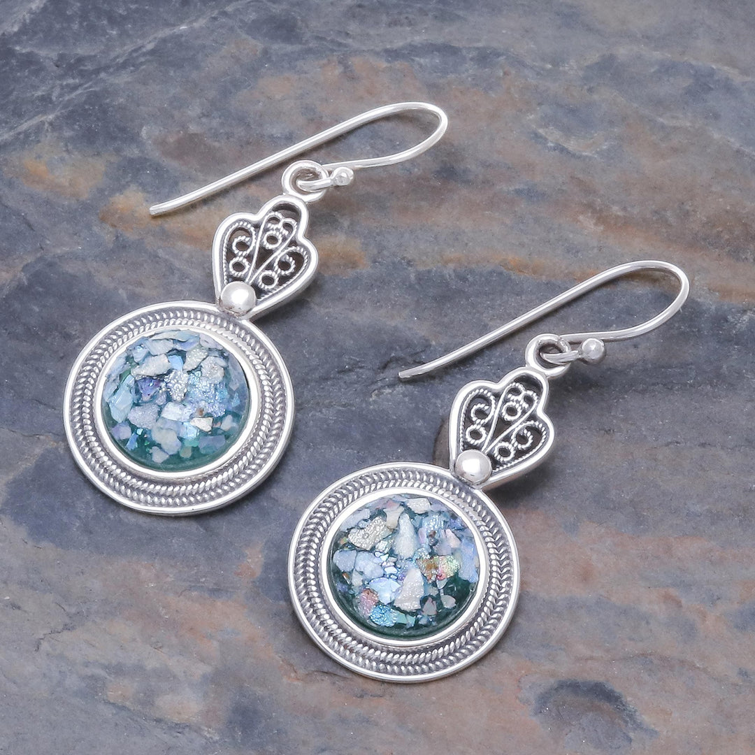 Handcrafted Thai Sterling Silver and Roman Glass Earrings - Mesmerizing Color