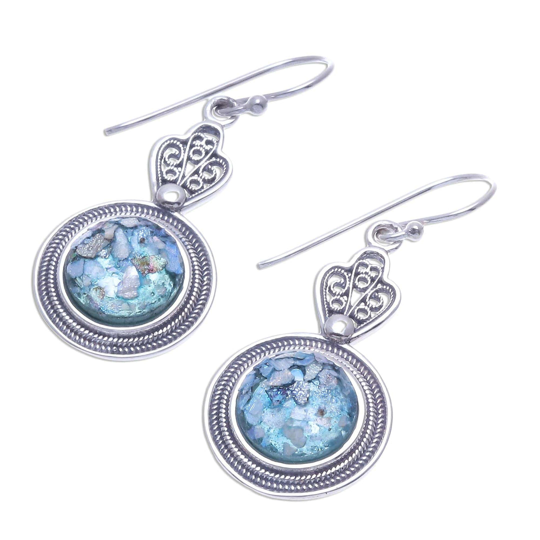 Handcrafted Thai Sterling Silver and Roman Glass Earrings - Mesmerizing Color
