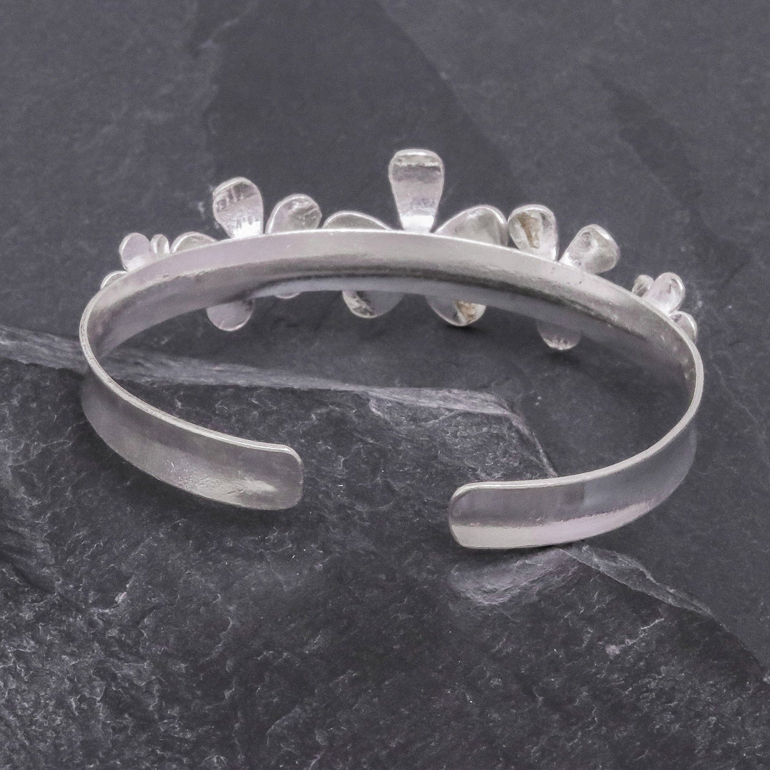 Hammered Sterling Silver Flower Cuff Bracelet - Blossom Row