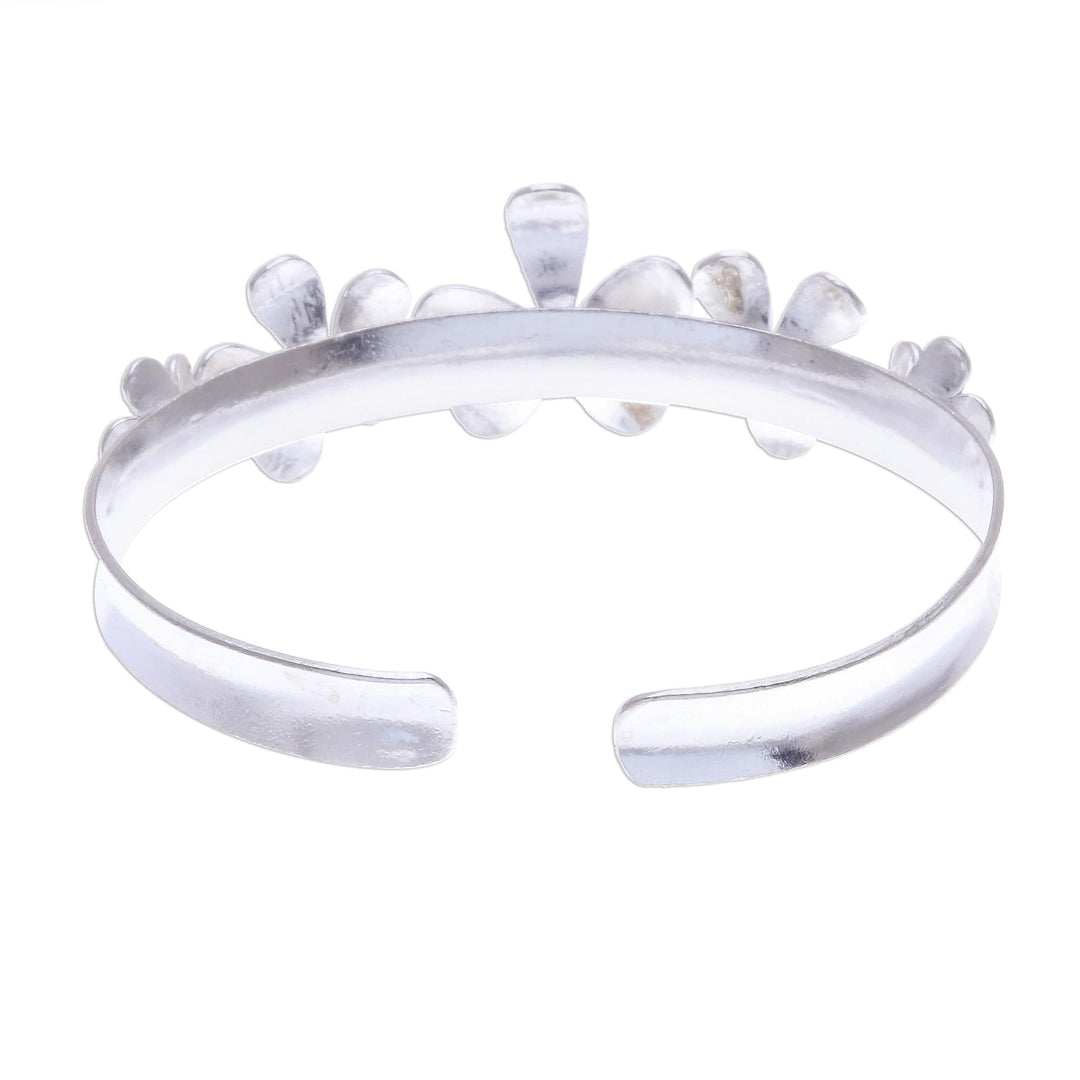 Hammered Sterling Silver Flower Cuff Bracelet - Blossom Row