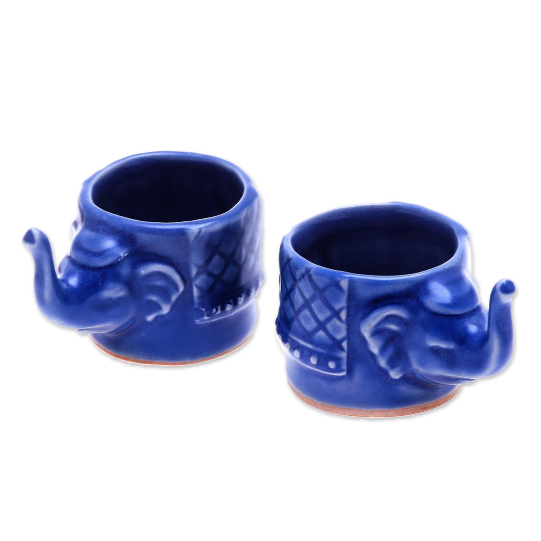 Small Elephant Shaped Blue Celadon Teacups (Pair) - Elephant Essence in Blue