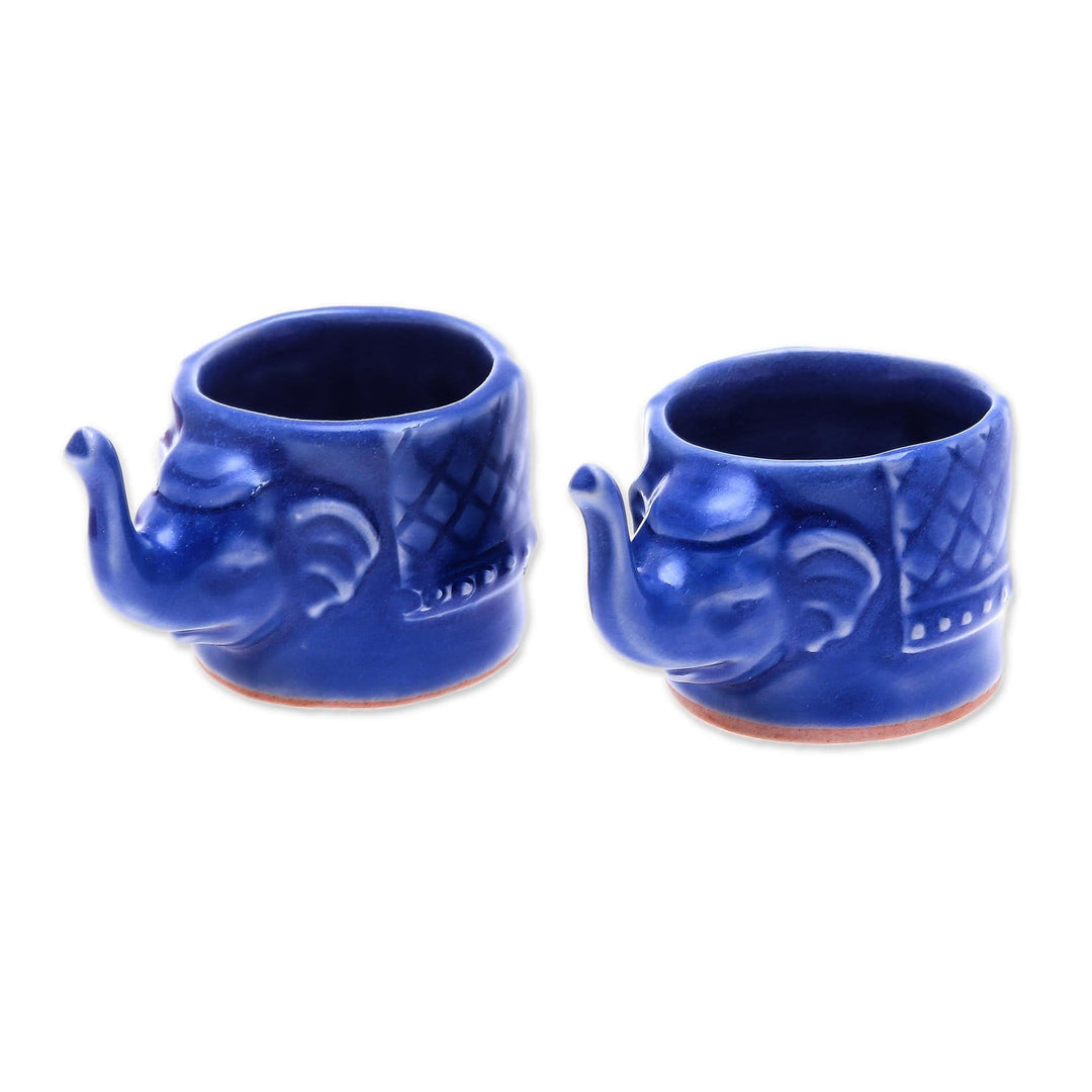 Small Elephant Shaped Blue Celadon Teacups (Pair) - Elephant Essence in Blue