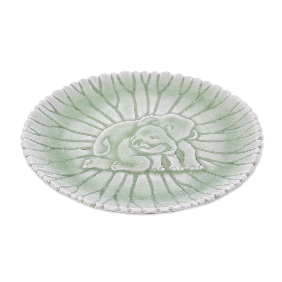 Hand Crafted Elephant Motif Celadon Ceramic Plate - Elephant Nurture