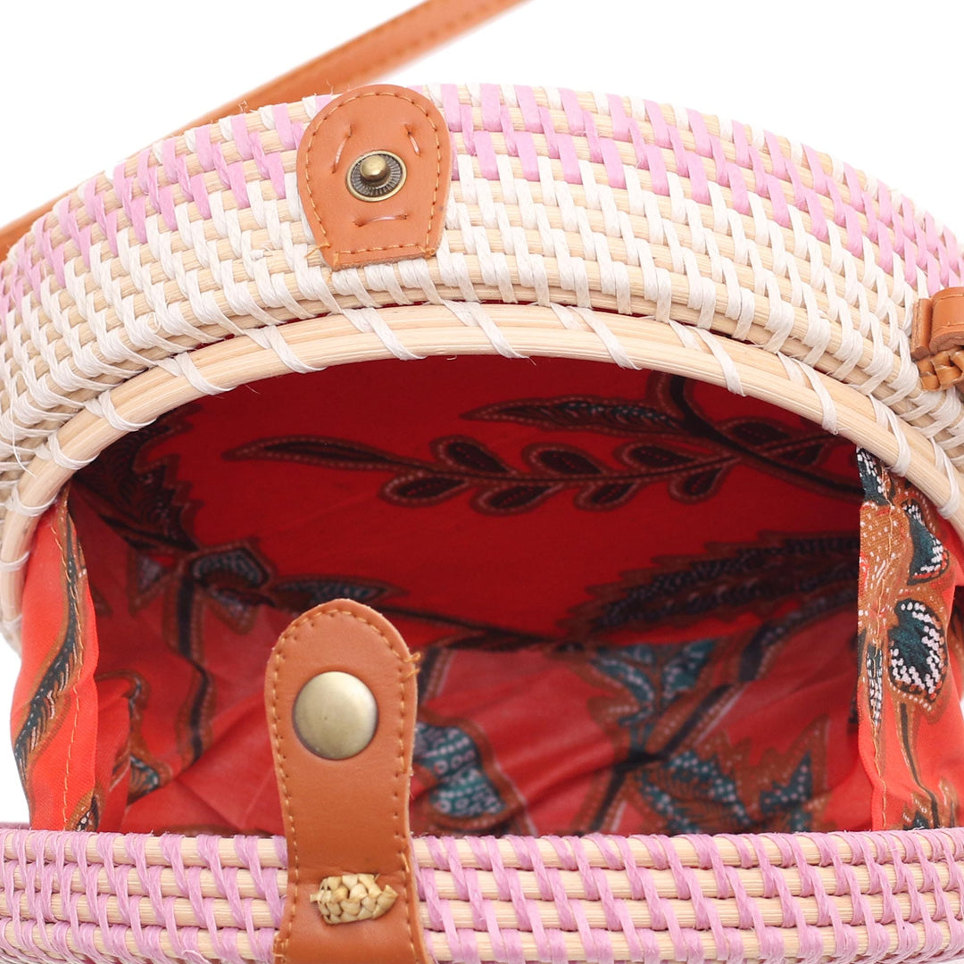 Handcrafted Bamboo Round Shoulder Bag in Lilac - Lilac Way