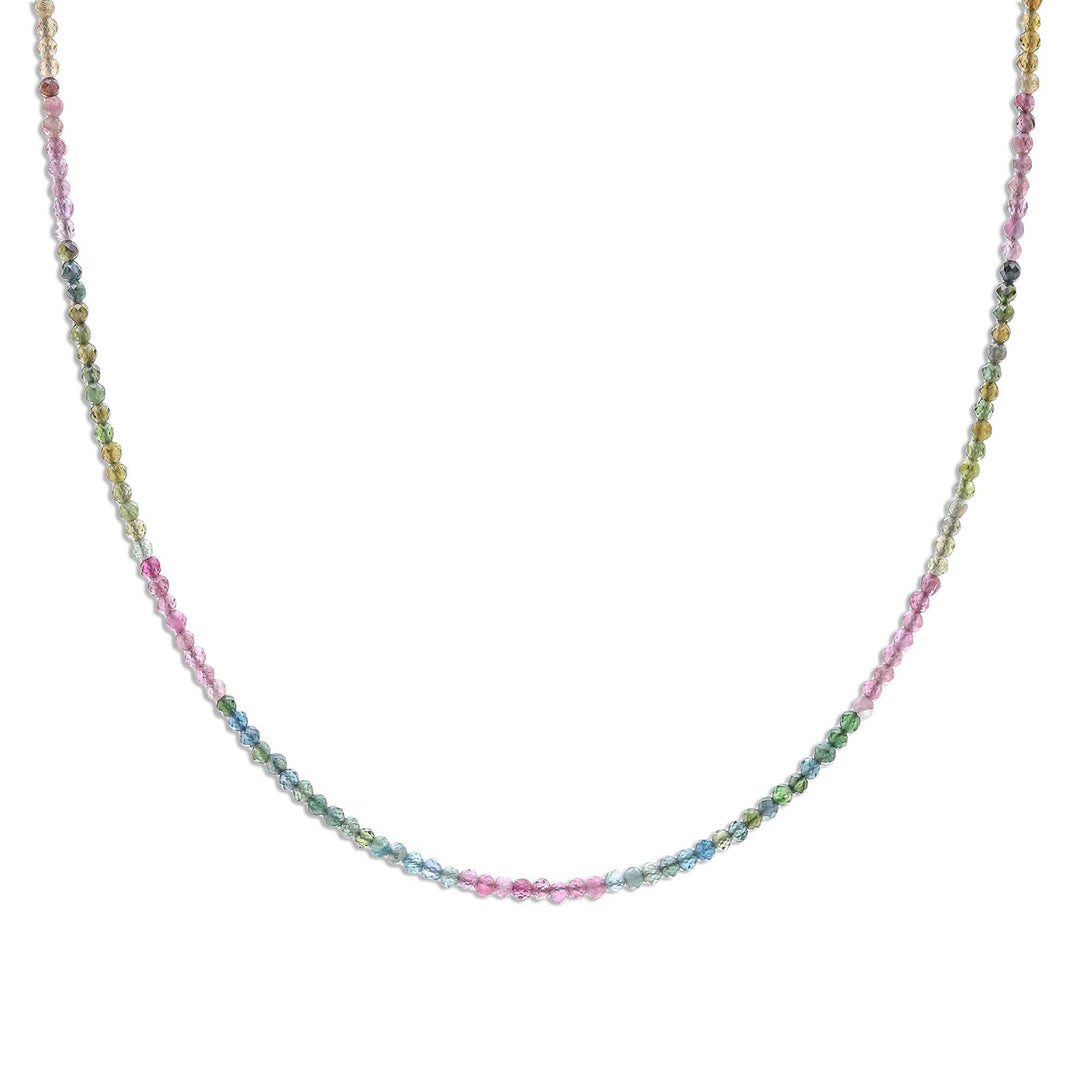 24k Gold and Tourmaline Beaded Necklace - Natural Rainbow