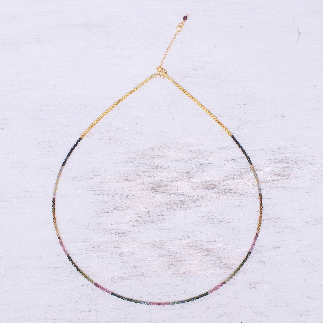 24k Gold and Tourmaline Beaded Necklace - Natural Rainbow