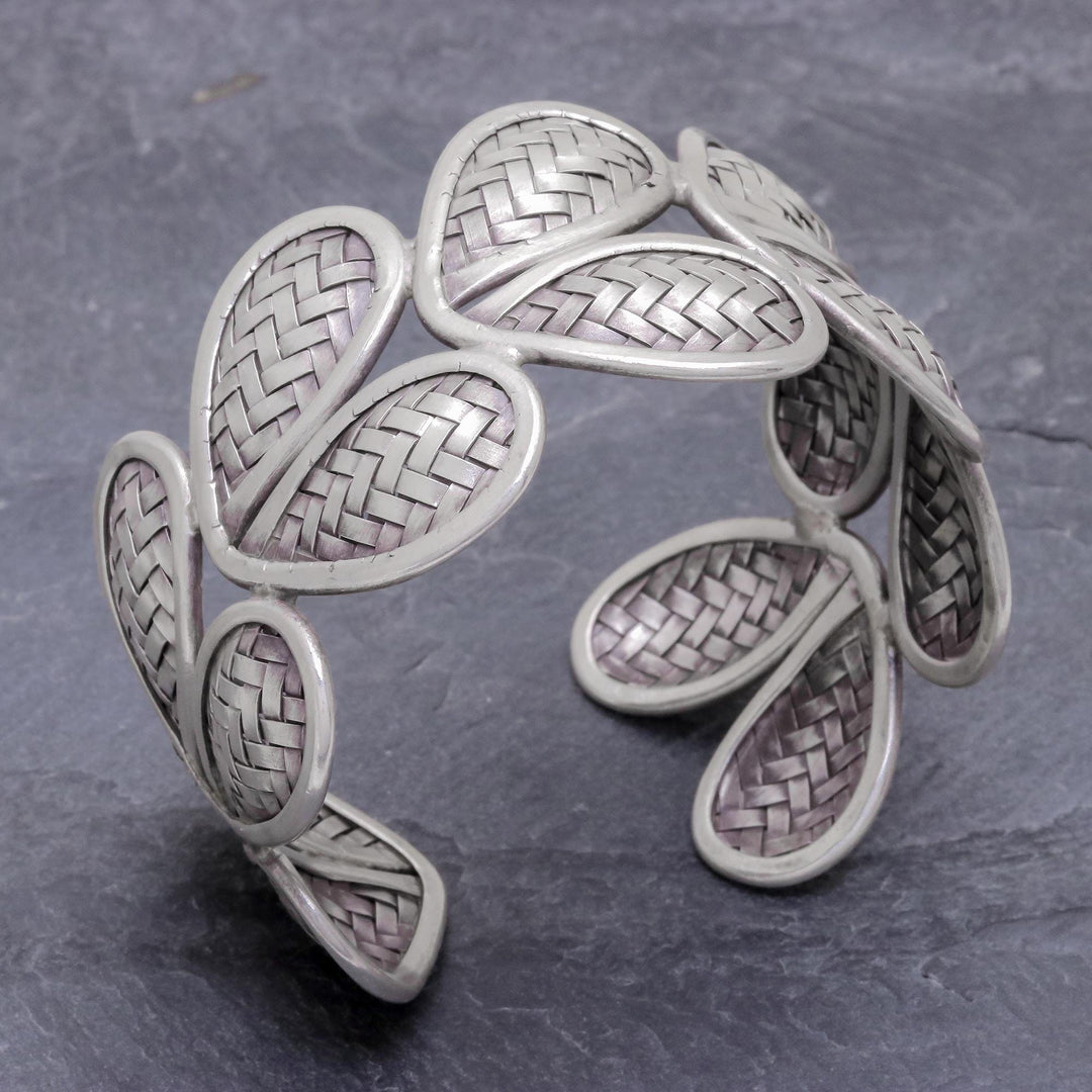 Woven Heart Shape 950 Silver Cuff Bracelet - Woven Hearts