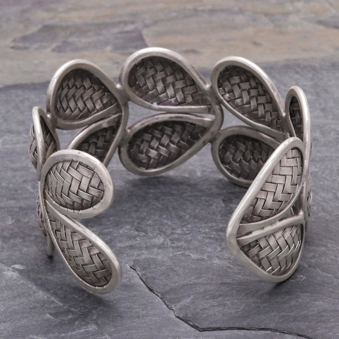 Woven Heart Shape 950 Silver Cuff Bracelet - Woven Hearts