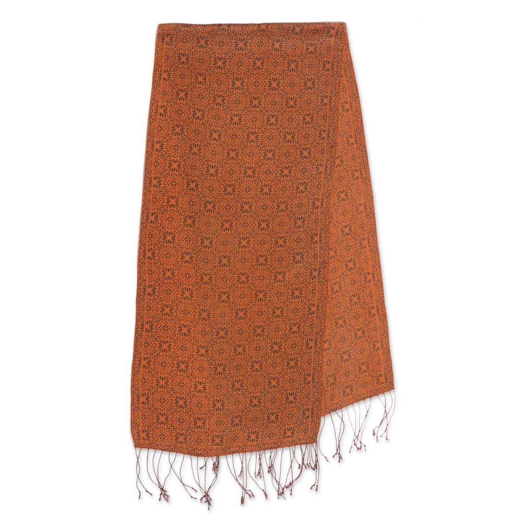 Handmade Silk Batik Scarf in Orange and Black - Aster Orange