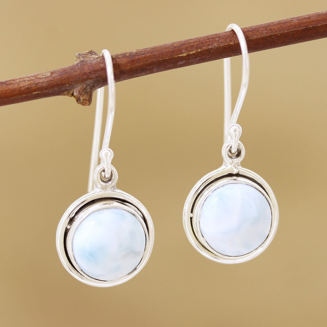 Larimar Cabochon and Sterling Silver Dangle Earrings - Snow Moon