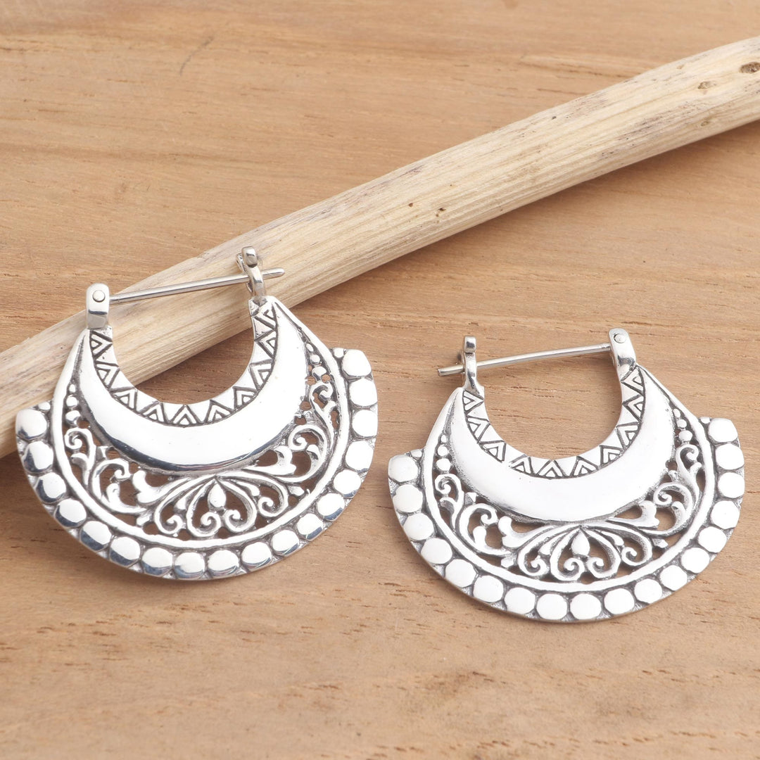 Balinese Sterling Silver Hoop Earrings - Hollow Curves