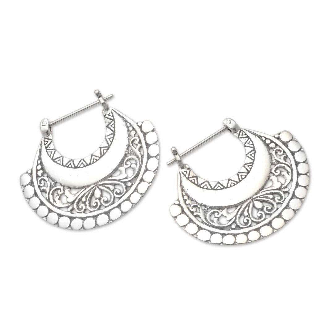Balinese Sterling Silver Hoop Earrings - Hollow Curves