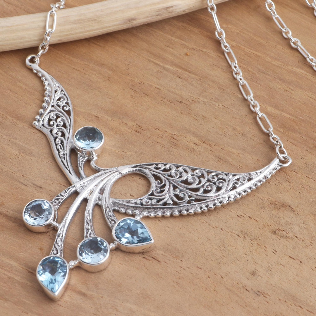Balinese Blue Topaz Sterling Silver Pendant Necklace - Winged Dreams