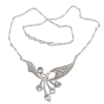 Balinese Blue Topaz Sterling Silver Pendant Necklace - Winged Dreams