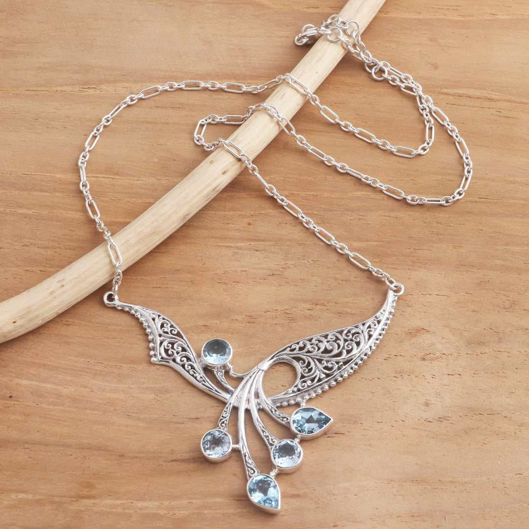 Balinese Blue Topaz Sterling Silver Pendant Necklace - Winged Dreams