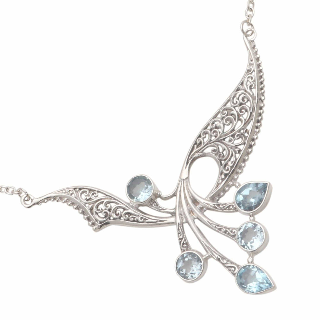 Balinese Blue Topaz Sterling Silver Pendant Necklace - Winged Dreams