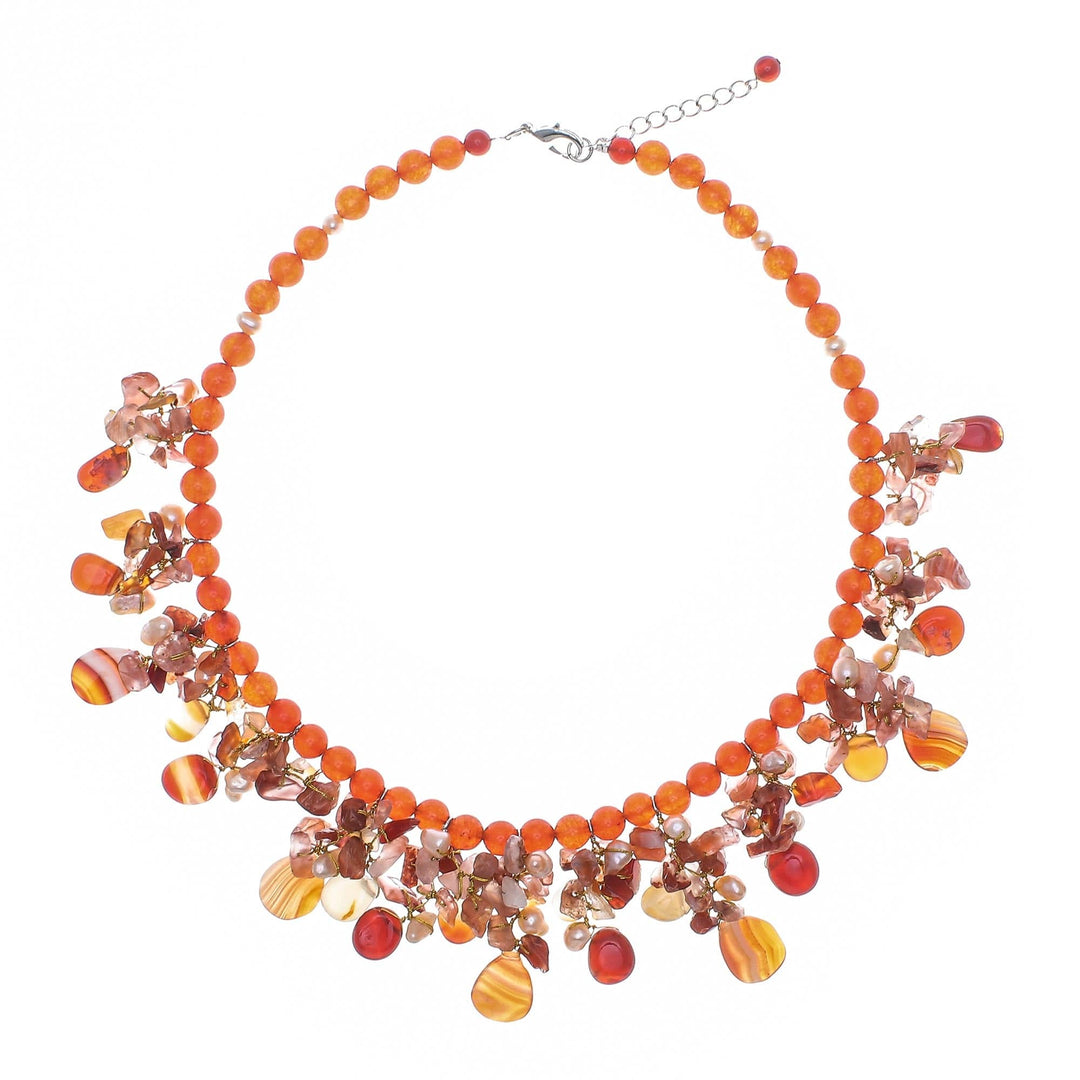 Artisan Crafted Pearl-Chalcedony-Carnelian Necklace - Peach Tone Beauty